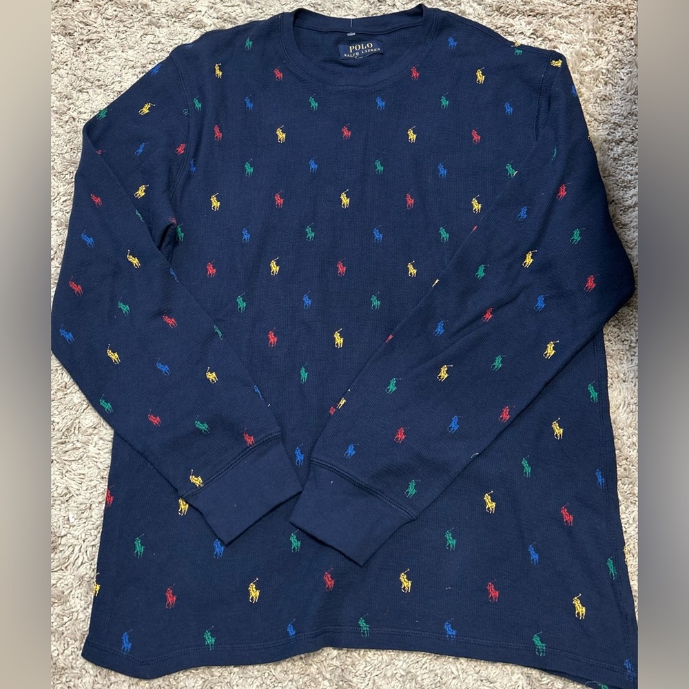 Ralph Lauren Navy Shirt with Colorful Polo Embroidery. Size S